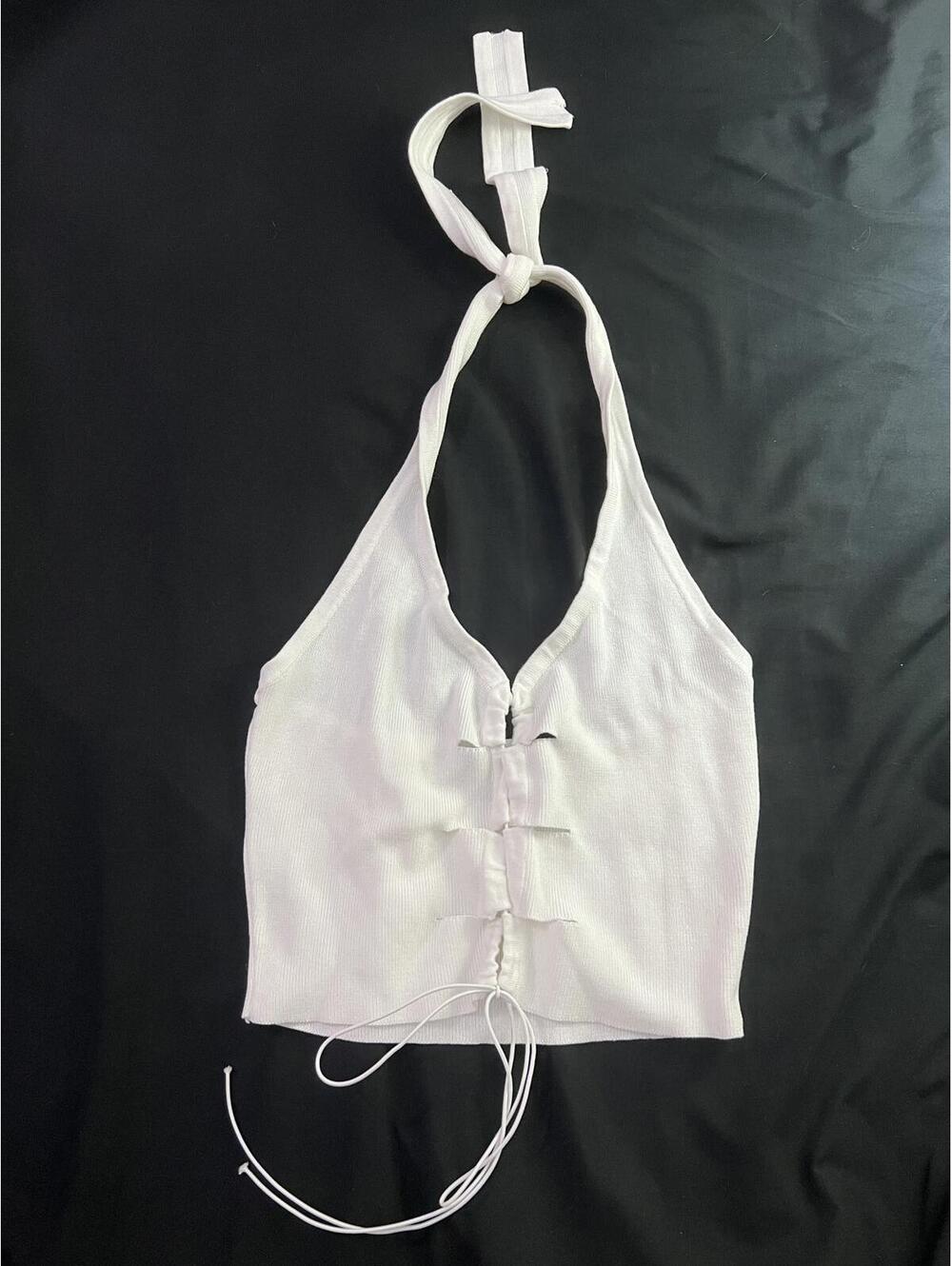 white halter tie-front crop top